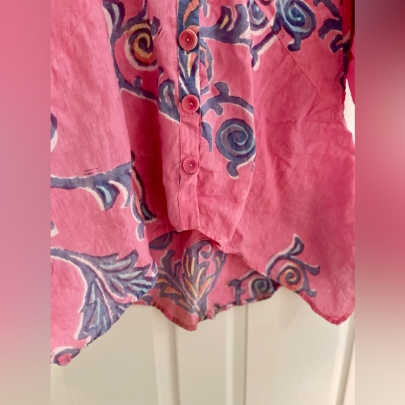 Womens Linen Top Blouse Dress Handpainted V-Neck Size M Winter Sun Pink - Picture 4 of 6